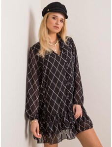 BASIC Černé dámské šaty s bílým geometrickým vzorem -black Černá
