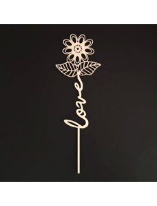 AMADEA Dřevěný zápich květina - Love, délka 28 cm