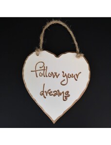 AMADEA Dřevěné srdce s rytým textem - Follow your dreams, masivní dřevo, 16x15x1 cm