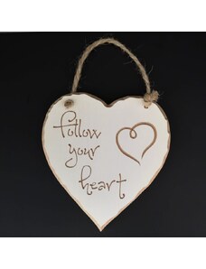 AMADEA Dřevěné srdce s rytým textem - Follow your heart, masivní dřevo,16x15x1 cm