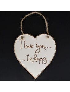 AMADEA Dřevěné srdce s rytým textem - I love you..I´m happy, masivní dřevo, 16x15x1 cm
