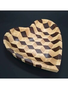 AMADEA Dřevěná miska ve tvaru srdce mozaika, masivní dřevo, 3 druhy dřevin, rozměr 25x25x4,5 cm