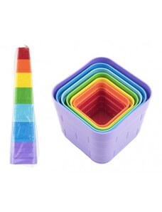 Teddies Kubus pyramida skládanka plast hranatá barevná 7 ks v sáčku