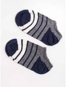 Fashionhunters Šedé a tmavě modré pruhované kotníkové ponožky