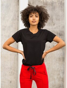 Fashionhunters Černé tričko FOR FITNESS s výstřihem do V