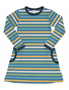 Dívčí šaty s dlouhým rukávem Stripe - Ocean z biobavlny BIO MAXOMORRA Velikost 110/116