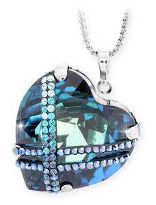 SkloBižuterie-J Náhrdelník Křišťálové srdce s kamínky Swarovski Bermuda Blue