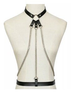 CHOKER / bodypiece harness černý se stříbrným řetízkem