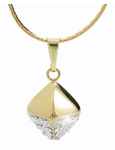 SkloBižuterie-J Ocelový náhrdelník Cube Swarovski Gold Crystal