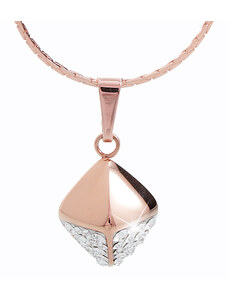 SkloBižuterie-J Ocelový náhrdelník Cube Swarovski Rose Gold Crystal