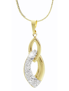 SkloBižuterie-J Ocelový náhrdelník Špičatý dvojitý ovál Swarovski Gold Crystal