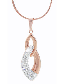 SkloBižuterie-J Ocelový náhrdelník Špičatý dvojitý ovál Swarovski Rose Gold Crystal