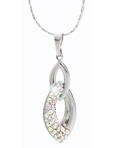 SkloBižuterie-J Ocelový náhrdelník Špičatý dvojitý ovál Swarovski Aurore Boreale