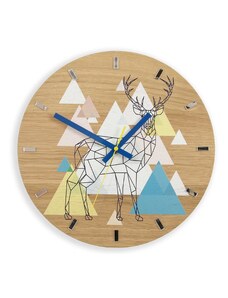 M.Clock Nástěnné dřevěné hodiny geometrický jelen 33x33cm hnědé