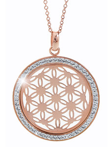 SkloBižuterie-J Ocelový náhrdelník Květ života Swarovski Rose Gold Crystal