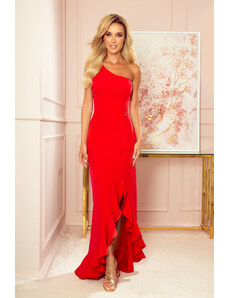 numoco Dlouhé červené dámské šaty ve španělském stylu přes jedno rameno 317-1