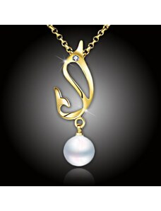 Elanis Jewel Pozlacený perlový náhrdelník Pearl Dolphin White Pearl