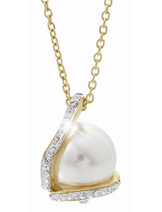 SkloBižuterie-J Ocelový náhrdelník Perla ve škebli Swarovski Crystal Gold