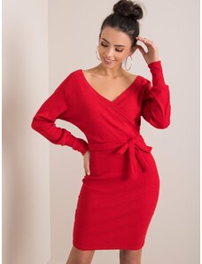 RUE PARIS Dámské červené šaty s páskem -red Červená