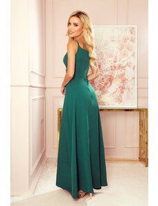 numoco CHIARA - Elegantní dámské maxi šaty v lahvově zelené barvě na ramínkách 299-4