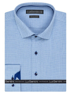 Pánská košile Lui Bentini, světle modrá s lesklými čtverečky LD211, dlouhý rukáv, regular fit