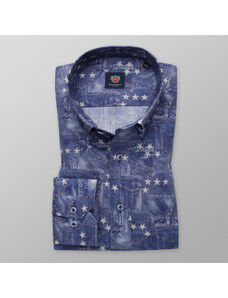 Willsoor Pánská košile Slim Fit se vzorem denim a potiskem hvězd 12005