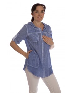 Fart Kaptur - dámská letní modrá košile s kapucí z lehké bavlny