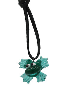 SkloBižuterie Kožený náhrdelník se skleněnou figurkou Žabka