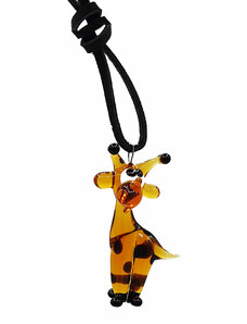 SkloBižuterie Kožený náhrdelník se skleněnou figurkou Žirafa