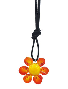 SkloBižuterie Kožený náhrdelník se skleněnou figurkou Kopretina oranžová