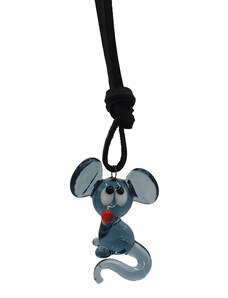 SkloBižuterie Kožený náhrdelník se skleněnou figurkou Myška