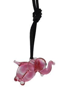 SkloBižuterie Kožený náhrdelník se skleněnou figurkou Slon růžový