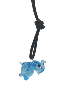 SkloBižuterie Kožený náhrdelník se skleněnou figurkou Slon modrý
