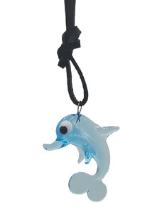 SkloBižuterie Kožený náhrdelník se skleněnou figurkou Delfín