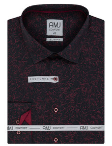 AMJ Pánská košile AMJ bavlněná, černá čárkovaná VDSBR1185, dlouhý rukáv, slim fit