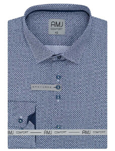 AMJ Pánská košile AMJ bavlněná, modrá s ornamenty VDBR1167, dlouhý rukáv, regular fit
