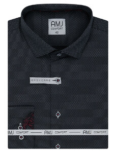 AMJ Pánská košile AMJ bavlněná, černá vlnkovaná VDBR1168, dlouhý rukáv, regular fit