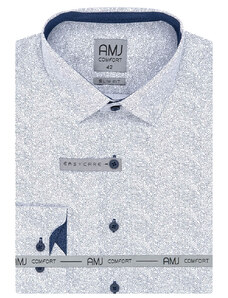 AMJ Pánská košile AMJ bavlněná, bílá puntíkovaná VDSBR1186, dlouhý rukáv, slim fit