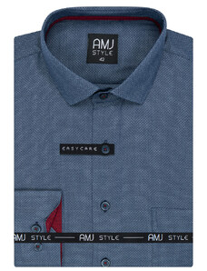 AMJ Pánská košile, modrá síťovaná VDR1169, dlouhý rukáv, regular fit