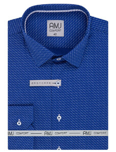 AMJ Pánská košile AMJ bavlněná, modrá tečkovaná VDBR1163, dlouhý rukáv, regular fit