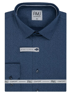AMJ Pánská košile AMJ bavlněná, modrá zrníčková VDBR1165, dlouhý rukáv, regular fit