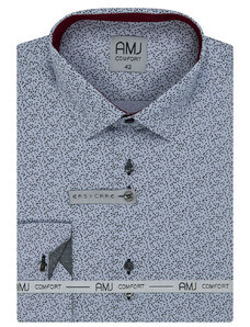 AMJ Pánská košile AMJ bavlněná, světle šedá zrníčkovaná VDBR1188, dlouhý rukáv, regular fit