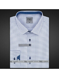 AMJ Pánská košile AMJ bavlněná, bílá s čárkovanými křížky VDBR1174, dlouhý rukáv, regular fit