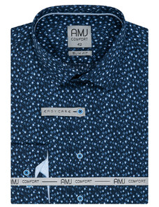AMJ Pánská košile AMJ bavlněná, modrá s puntíky VDSBR1164, dlouhý rukáv, slim fit