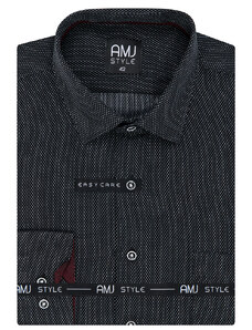 Pánská košile AMJ, černá puntíkovaná VDPR1171, dlouhý rukáv, prodloužená délka