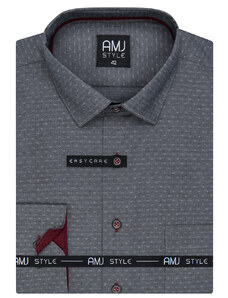 AMJ Pánská košile, šedá s kolečky VDR1173, dlouhý rukáv, regular fit