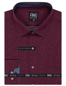 AMJ Pánská košile, vínová puntíkovaná VDR1181, dlouhý rukáv, regular fit