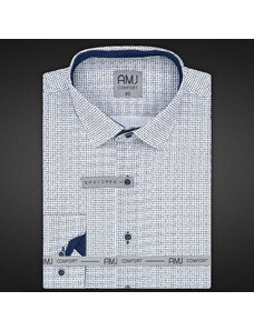 AMJ Pánská košile bavlněná, bílá čárkované kostky VDBR1156, dlouhý rukáv, regular fit
