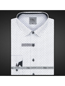 AMJ Pánská košile bavlněná, bílá s černými kapkami VDBR1157, dlouhý rukáv, regular fit