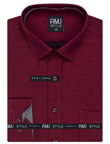 AMJ Pánská košile, červená puntíkovaná VDR1180, dlouhý rukáv, regular fit